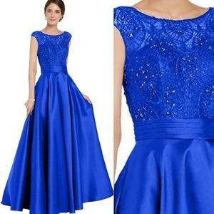 Alyce Paris 27243 A-line gown boat neckline embellished bodice Royal Blue